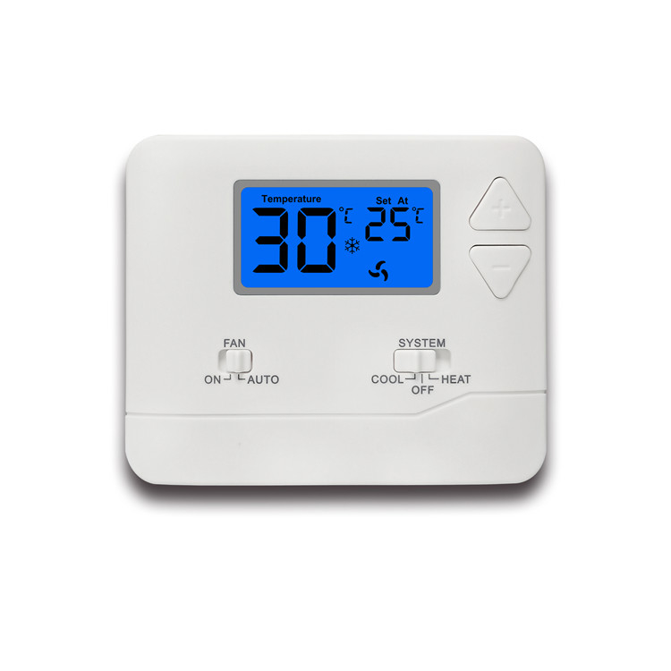 White LCD Display Digital Room Non-programmable Thermostat For HVAC Systems