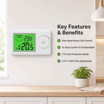 Riseem High Accuracy Heating Room Non-Programmable Thermostat With Temperature Control