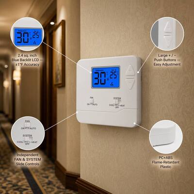 Miuputake Manual/Automatic Control Wired Room Thermostat with ±1C Accuracy and Battery Power Supply