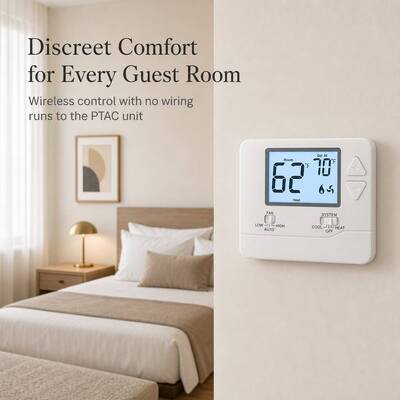 STN731RF LCD Display PTAC Wireless 915MHZ Non-programmable Thermostat 2H 1C Heat Pump without Auxiliary or Emergency Heat for HVAC Systems