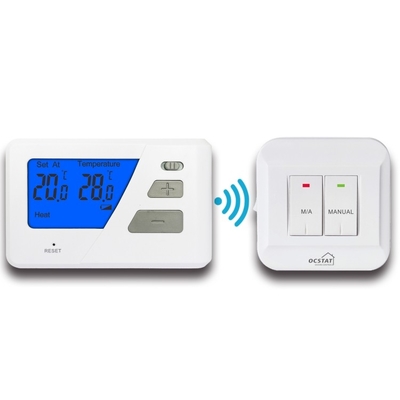 Riseem Blaue Hintergrundbeleuchtung RF Digitaler nicht programmierbarer Thermostat für Kessel mit Fledermaus-Niedriganzeiger