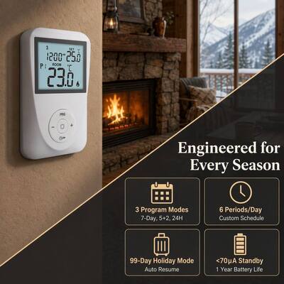 230 V Heizung und Kühlung 7 Tage Programmierbarer Thermostatmontage Kompatible Fußbodenheizung Mechanismus zur Temperaturkontrolle für Motoren