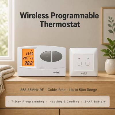 OFF-System-Betriebsmodus Funk-Kessel RF Programmierbarer Thermostat 130 x 80 x 35 mm Kompakte Größe Ideal für kommerzielle HLK-Steuerungslösungen