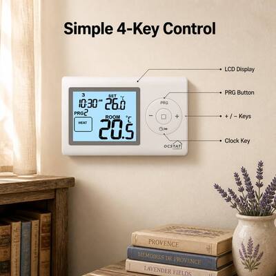 Standby-Strom Beleuchtungsstrom unter 7 mA Kesselraum 7 Tage Thermostat mit Anzeigegenauigkeit Plus-Minus 05 Grad Celsius und Programmierbarkeit 5 2 Tag 24 Stunden