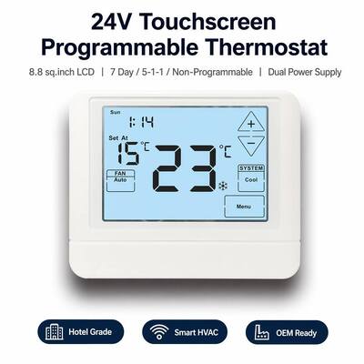 Digitale HVAC Programmierbarer Thermostat Elektronischer Raum 24V LCD Batterie Thermostat mit Hintergrundbeleuchtung Farbe Weiß Blau Grün und Temperaturkontrollbereiche 44°F bis 90°F 7°C bis 32°C für Klimalösungen