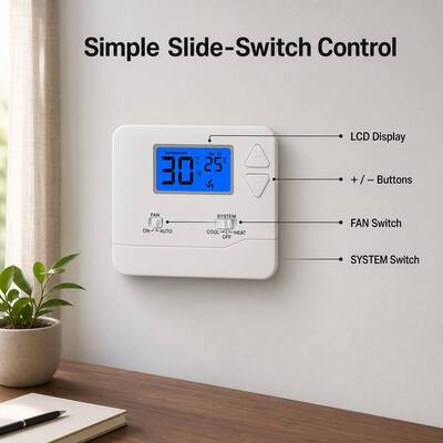 Riseem ABS Gehäusematerial Kabelgebundener Raumthermostat mit ±1°C Genauigkeit und manuellem/automatischem Steuermodus