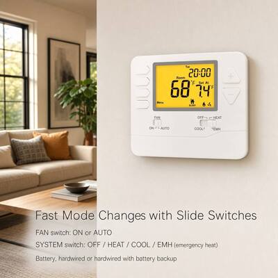 Heagstat 24V 2 Wärme 1 Kälte Einstellbares Programmierbares Heimthermostat für Wärmepumpe
