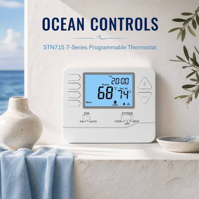 Flammhemmendes ABS PC 7-Tage programmierbares digitales LCD-HVAC-Thermostat-Temperaturregelung, betrieben mit 2 AAA-Alkalibatterien oder 18-30 VAC NEC Klasse II für gewerbliche HVAC-Systeme