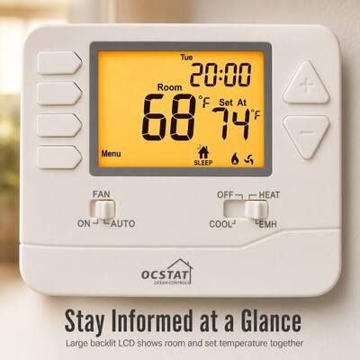24V C-Klemmenbezeichnungen Wärmepumpe Nicht programmierbarer Mehrstufen-Batteriebetriebener Thermostat EMHEAT Systembetriebsart 1 Ampere pro Klemme Lastgrenze Ideal für HLK-Steuerung
