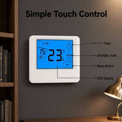 OEM/ODM Touch LCD Kabelgebundener 24V Wärmepumpen programmierbarer Thermostat 4H/2C Wärmepumpe mit oder ohne Zusatz- oder Notheizung