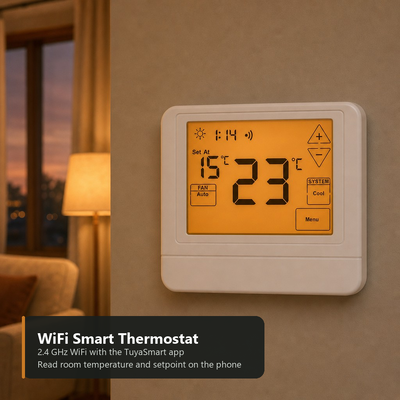24V Steuerungs-APP TUYA Smart Life Elektronisches Raumprogrammierbares 7-Tage-Thermostat mit physikalischen Abmessungen 120 mm B 98 mm H 27 mm T für Temperaturregelung