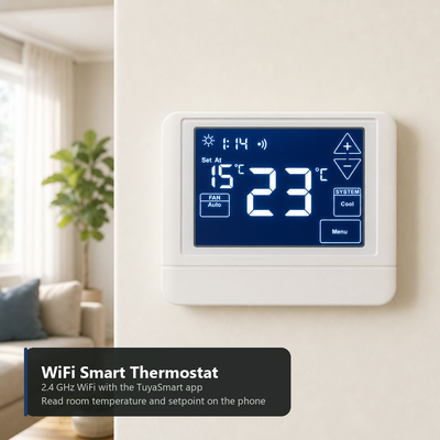 24V LCD Hintergrundbeleuchtung 2 HEAT 2 COOL Elektronischer Raum WIFI Smart TUYA Touchscreen Thermostat 4H 2C Wärmepumpe mit oder ohne Hilfs- oder Notwärmefunktion