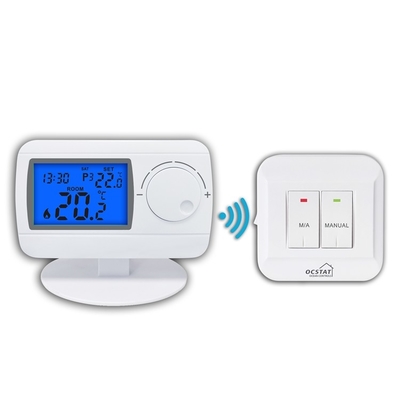 Riseem 230V Weiß ABS Digital RF Programmierbarer Raum Drahtloser Thermostat für Gaskessel